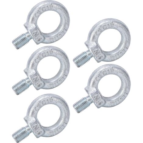 Jeu de 5 anneaux de levage M16 en acier Q235 zingué blanc, boulons à œil filetés pour levage industriel, écrous à oeil électrozingage (1/5)