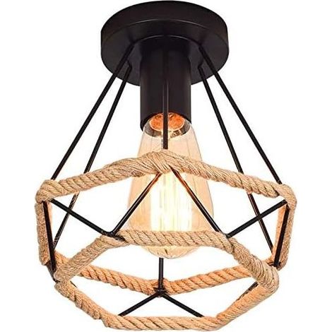 Rétro Vintage Plafonnier Industrielle E27 Noir Lustre Suspension Luminaire Plafonnier métal Suspension éclairage Plafond (20cm) (1/5)