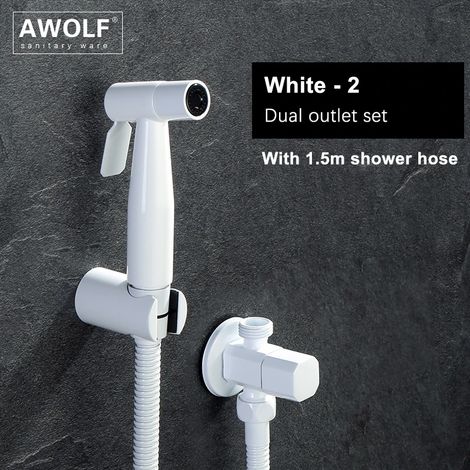 (Blanc-2) Douchette WC portable en acier inoxydable rose doré brossé, kit de douchette AP2354 (1/5)