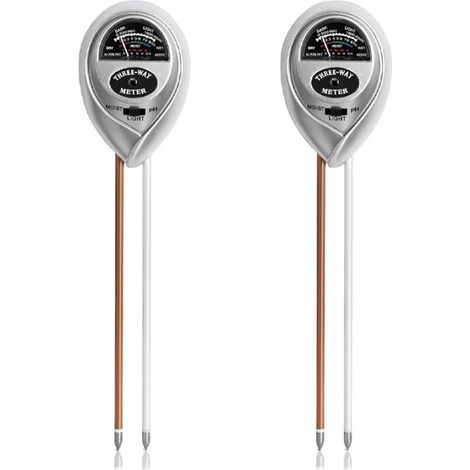 Tester del terreno 3 in 1, 2 pezzi misuratore di umidità/luce/pH, kit per test del terreno per piante e fiori (non richiede batterie), argento (1/4)