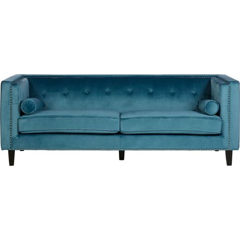 Interiors By Premier Velvet Uphoplstered 3 Seat Blue Velvet Sofa, Durable Three Seater Sofa, Versatile Button Tufted Sofa (1/5)