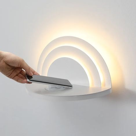 Lampe LED LEMROE, Applique Murale avec Support Téléphone et Charge par Induction, Éclairage de Couloir Blanc, Lumière Chaude, Recharge Sans Fil Intégrée (1/4)