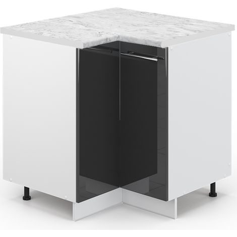 Eckunterschrank Fame-Line, Anthrazit Hochglanz, 80.5 cm, AP Marmor, Vicco
