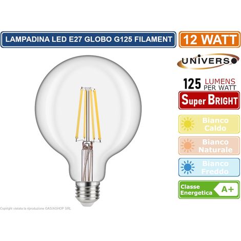 UNIVERSO LAMPADINA LED FILAMENTO E27 12W GLOBO G125 1500 LUMEN - Colore Luce: Bianco Freddo