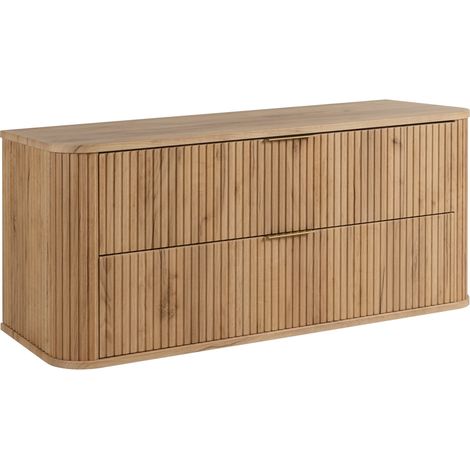 Meuble de salle de bain sur pieds avec tiroirs et pieds métalliques, coloris Chêne Craft, poignée doré, pieds doré, 120 x 41,5 x 66,7 cm (1/5)