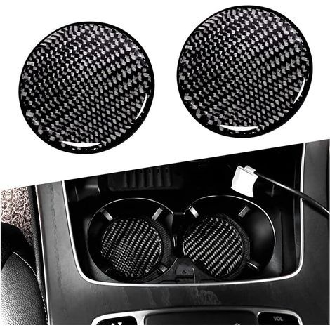 Lot de 2 porte-gobelets de voiture, tapis de gobelet en fibre de carbone de 7 cm, support de bouteille antidérapant intégré, porte-gobelets à insert durable (noir) (1/5)