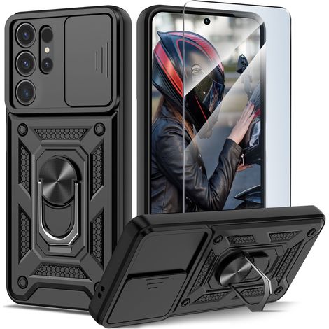 Custodia per Samsung S25 Ultra ARMOR SLIDE RING CASE STRONG + VETRO 9H