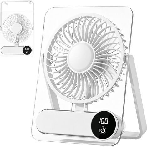 Ventilateur 100 vitesses transparent – USB – Poignée – Ultra-fin – Silencieux – Pour bureau, maison, extérieur (1/4)