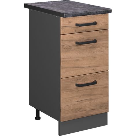 Mueble bajo de cocina R-Line, Roble dorado, 40 cm con cajones, ET Antracita, Vicco