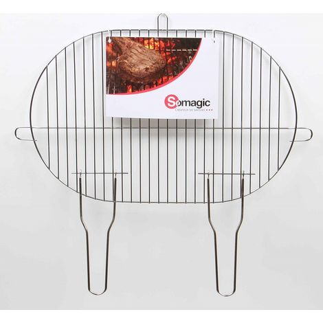 Somagic – Grille ovale en acier chromé 50,5 x 33 cm – Surface de cuisson optimisée – Poignées repliables pour transport facile