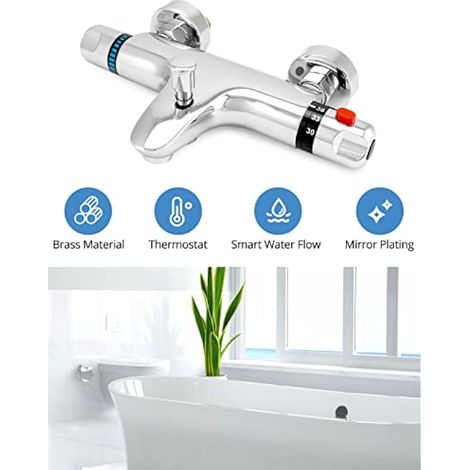 Robinet de douche thermostatique, sortie G1/2, eau chaude à gauche, eau froide à droite, mitigeur de douche en laiton, contrôle constant de la température pour salle de bain (1/5)