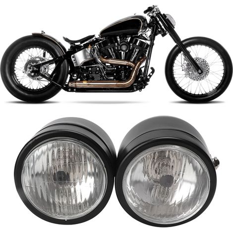 Universal-Motorradscheinwerfer 8,5 Zoll, Eisen, Doppelrundscheinwerfer, vorne, schwarz/weiß, Paar (1/5)