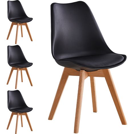 Set 4 Sedie da Pranzo Nero Poltrona Ufficio Casa Gambe in Legno e Cuscino (1/5)
