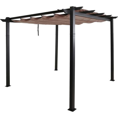[NON UTILIZZATO] Pergola in alluminio HHG-024, gazebo da giardino, struttura stabile 8cm tetto scorrevole UV50+ 3x3m, grigio tortora