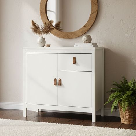 Dmora - Aparador Romagna, Bufé de salón, Aparador de salón, Despensa de cocina, 82x38 h80 cm, Blanco (1/5)