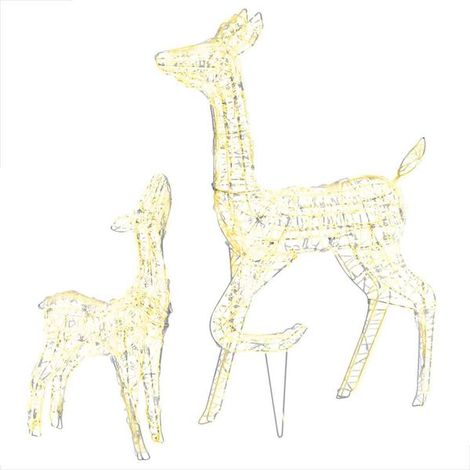 Figurine décorative en acrylique représentant une famille de rennes, avec 160 lumières LED blanc chaud. (1/5)