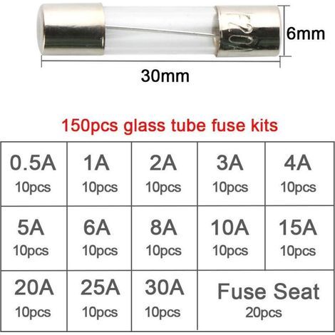 150Pcs 6X30mm Professionnel Voiture Fast-Souffler Verre Tube - 130Pcs Rapide Coup Verre Tube Fusible + 20Pcs Fusible Siège (1/3)