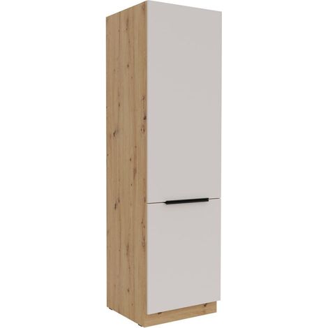 Küchen Hochschrank 60 cm SOLANO Kaschmir beige + Eiche Artisan matt Küchenzeile Küchenblock Küche (1/5)