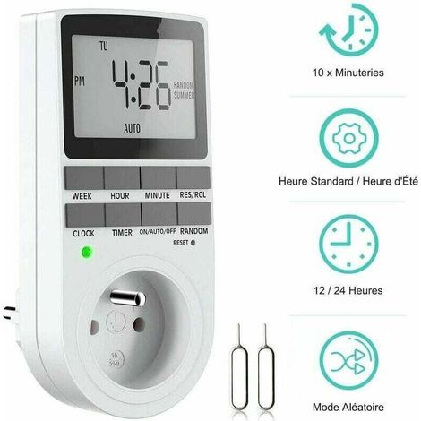 Presa digitale programmabile - Timer digitale settimanale con schermo LCD - Timer per presa elettrica 12H/24H/7 giorni - Risparmio energetico per elettrodomestici e illuminazione - Confezione da 1 -Cr