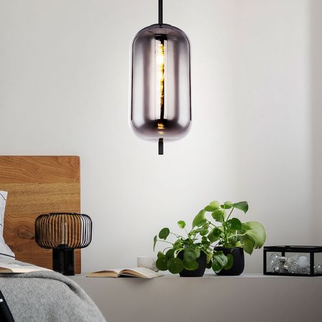 Lampe suspension suspension lampe suspension lampe suspension lampe salle à manger, métal noir verre fumé, douille E27, DxH 22x120cm (1/5)