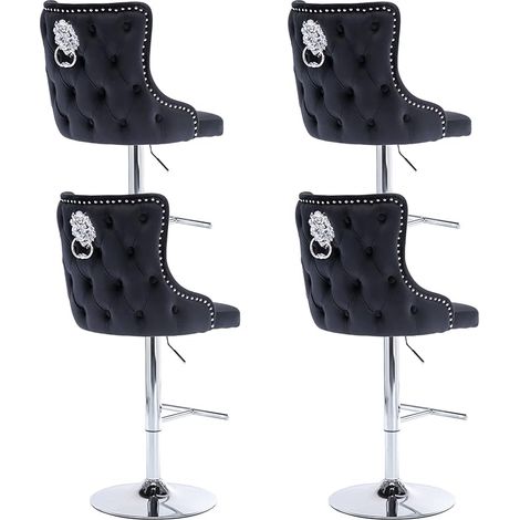 Wahson Tabouret de Bar en Velours, Chaise de Bar Lot de 4 avec Dossier, Chaise Bar Velours avec Repose-Pieds, Chaise Haute Bar pour Bar/Cuisine, Noir (1/5)