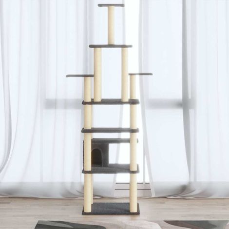 vidaXL Rascador para gatos con postes de sisal gris oscuro 183 cm (1/5)