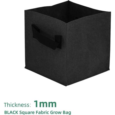 (Noir - Lot de 2, 20 x 20 x 20 cm) Lot de 2 sacs de culture carrés en tissu avec poignées pour plantes d'extérieur, légumes, fleurs, pots de pépinière. (1/4)