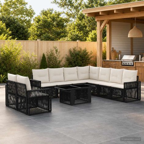 vidaXL Set Divano da Giardino 10 pz Nero e Bianco Crema polyrattan (1/5)