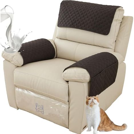 Housse matelassée avec poches pour accoudoirs de fauteuil inclinable, double assise, imperméable et antidérapante, protection pour animaux de compagnie (chien), noire. (1/4)