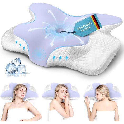 Oreiller Ergonomique Cervical à Mémoire de Forme, 2 en 1 avec Hauteur Réglable, Housse Lavable, Oreiller Memoire Forme pour Dormir, 62 x 41 x 13/11 cm—Violet Clair (1/5)