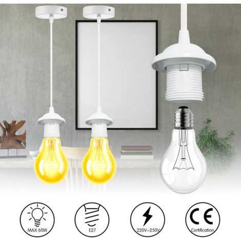 Lot de 2 Suspension en Métal Support de Lampe E27 avec Cable Lampe Suspension Blanc Cable Réglable 100CM pour éclairage au Plafond (1/5)