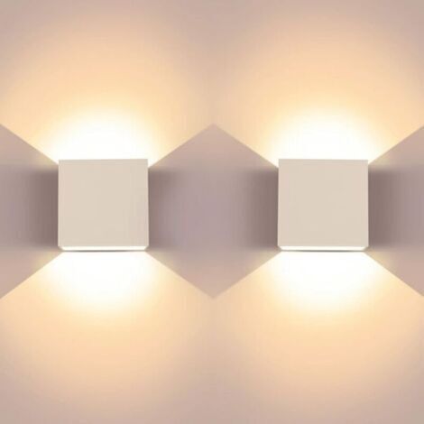 2er-Pack 6W LED-Wandleuchten, moderne quadratische Wandleuchte aus Aluminium (oben und unten), warmweiß 3000k, geeignet für Wohnzimmer, Schlafzimmer, Flur, Esszimmer [Energieklasse - Crezuo]