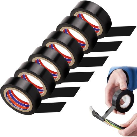 Rouleau Adhésif Électrique Noir 16 mm x 6.1 m, Scotch Isolant en PVC Résistant 0,16 mm, Pack de 6, Idéal pour Isolation Électrique, Réparations et Organisation des Câbles (1/5)
