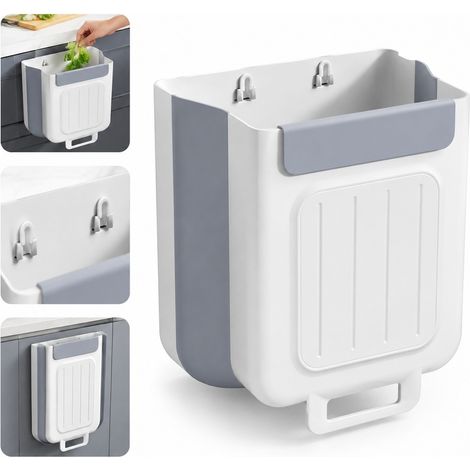 2 Pièces Poubelle Pliable Grise, 19×21 cm, 7 L, à Suspendre pour Armoire de Cuisine (1/5)