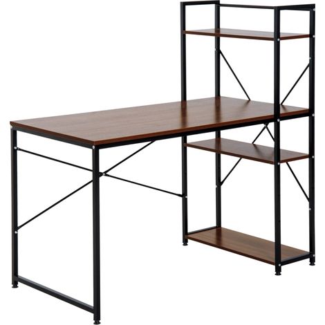 Bureau informatique avec étagères à gauche/droite, bureau réversible industriel, 120x64x121cm, noyer/noir (1/5)