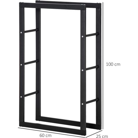 Râtelier à bûches en tubes d'acier pour usage intérieur/extérieur, capacité de charge de 100 kg, 60 x 25 x 100 cm (1/5)