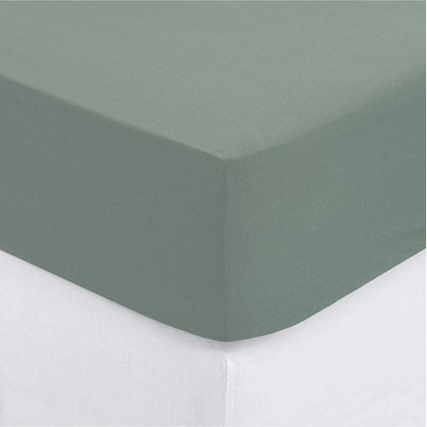Drap housse 2 Personnes en Coton Vert céladon 160 x 200 cm - Atmosphera