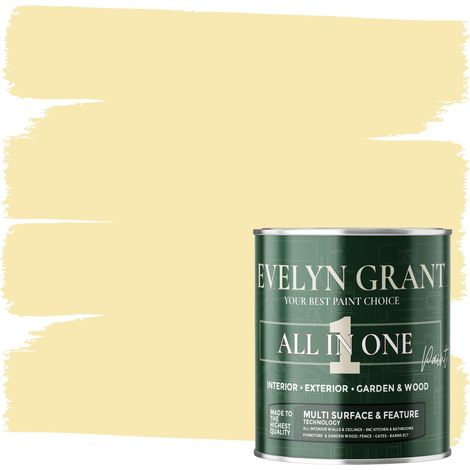 EVELYN GRANT All-IN-ONE Paint & Primer - Multi-Surface Paint For Interior Walls, Outdoor Garden & Exterior Walls, Wood Furniture - High Durability Multi-Feature - Warm Yellow - 5L - Matt