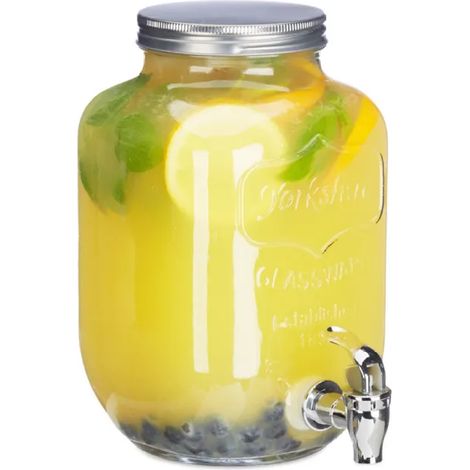 Distributeur de boisson 3 L, limonade, carafe verre robinet , retro vintage, fontaine boisson, transparent (1/5)