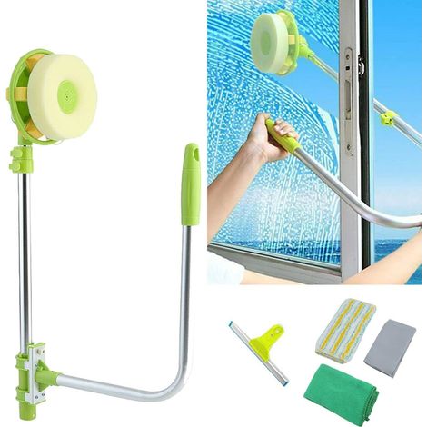 Extendable Window Squeegee Cleaner, 2 in 1 Squeegee with Extension Pole 1.4m, Telescopic Window Glass Cleaning Equipment Kit for Indoor/Outdoor High Window
