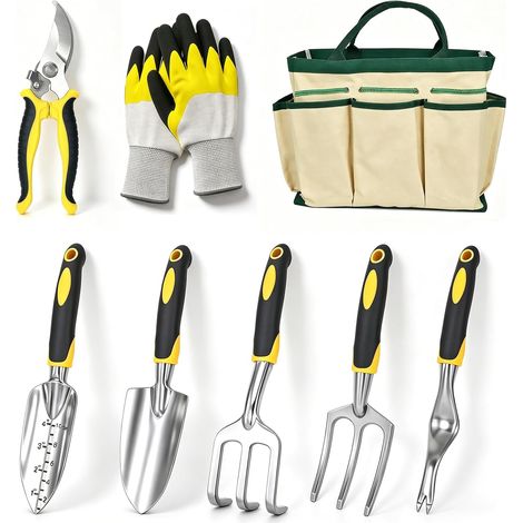 8-Piece Stainless Steel Garden Tool Set, Pruning Shears and Trowel  Non-slip Handle, Storage Bag, Gloves, Rakes and Weeder for Planting, Flower Care and Vegetable Garden (1/5)