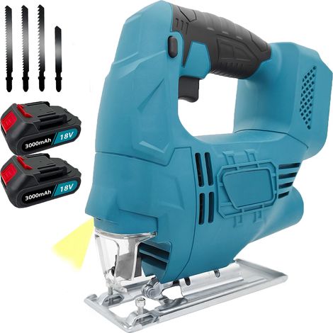 Accessori per seghetti alternativi, seghetto alternativo senza fili Brushless, taglio del legno, 4 lame, 4 velocità, 0°-45°, LED, 2 batterie da 3.0 A + caricabatterie, compatibile con batteria Makita