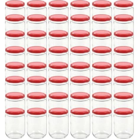 48 pots à confiture en verre avec couvercles rouges, 230 ml chacun (1/5)