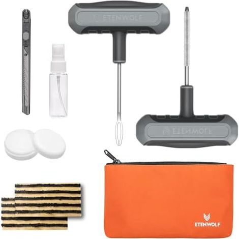 Kit de Réparation Pneu Crevaison 16 Pièces avec Mèches, Voiture Robust pour Auto, Moto, VTT, Camion, Tracteur -