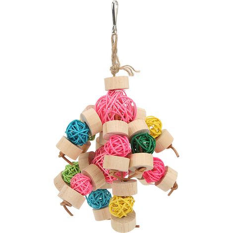 Jouet à mâcher pour perroquet, coloré et sûr, pour soulager l'anxiété. Jouet Sepak Takraw suspendu pour perroquets. (1/5)