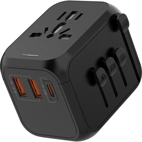 Adaptateur de voyage universel dans le monde entier avec PD20W, 2 USB, 1 USB C et 1 prise AC, adaptateur de prise international, pour l'Allemagne, les États-Unis, l'Angleterre, la