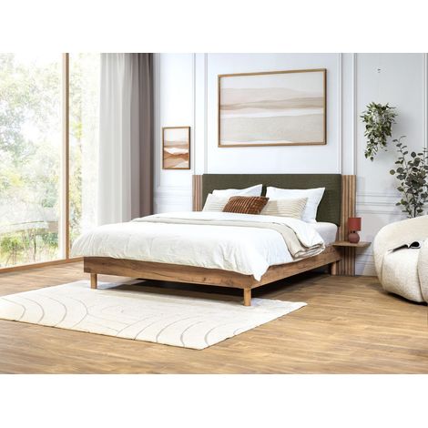BOBOCHIC - Lit LIOR lattes massives pieds en bois naturel 160x200 Vert (1/5)