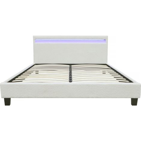 Doppelbett aus Bouclé-Stoff mit LED "Maria" 160 x 200 cm - Creme