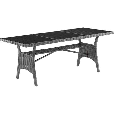 Casaria Poly Rattan Dining WPC Table 190x90x75cm Weather-Resistant Garden Patio Furniture - Black, Brown, Cream, Grey Grey