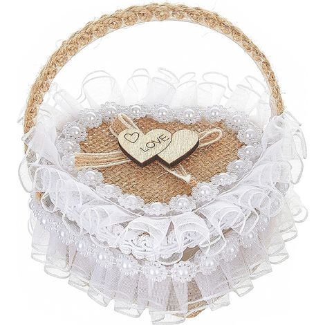 [Fertiges Produkt mit doppelter Herzspitzenborte] Handgefertigte Ringbox aus Jute, Ringkissen im Western-Stil für Brautjungfern/Trauzeuginnen, Ringbox für den Valentinstag (1/2)